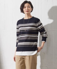 J.PRESS LADIES L 【洗える】RAYON STRETCH BORDER ボートネック ニット