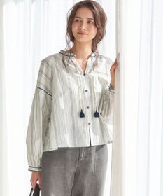 23区 L 【SLOW/一部店舗限定】ストライプエンブロイダリー ブラウス