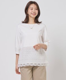 J.PRESS LADIES レースレイヤードフレア カットソー ホワイト系