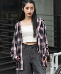 WEGO フードチェックシャツ