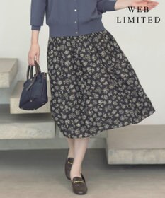 J.PRESS LADIES L 【WEB限定・洗える】ラインフラワープリント タック スカート