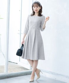 Tiaclasse 絶妙なMIXカラーのツイード素材で存在感溢れるタックワンピース