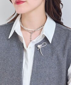 Phoebe クロスメタルパールブローチ　シルバー