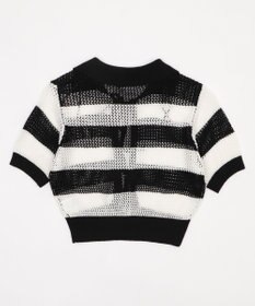 WEGO 襟付きリボンメッシュショートカーデ