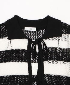 WEGO 襟付きリボンメッシュショートカーデ