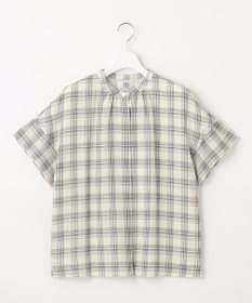 J.PRESS LADIES シアーストライプチェック フレンチスリーブ バンドカラー カットソー