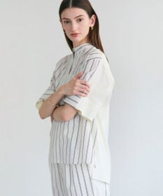 BEIGE， QUARTZ / 異素材コンビ ストライプシャツ