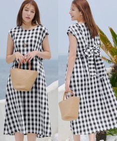 Tiaclasse L 【2WAY・洗える】ウエストリボンフレンチスリーブマキシワンピース