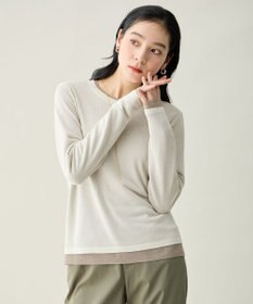 ANY カラーレイヤードニットTシャツ エクリュ×ベージュ