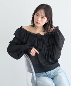 earth music&ecology シアーチェック2wayオフショルブラウス