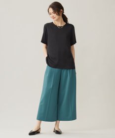 自由区 S 【洗える】TWラチネストレッチワイドクロップド パンツ