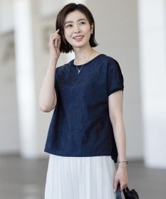 J.PRESS LADIES 【洗える】シアーエンブロイダリー カットソー