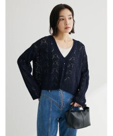 Green Parks 格子柄編みニットカーディガン