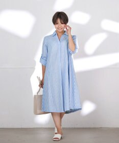 Tiaclasse 【洗える】 麻調Aラインシャツワンピース