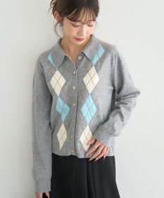 earth music&ecology 【予約】襟付きアーガイルニットカーディガン