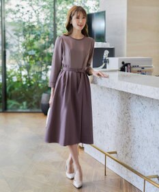 Tiaclasse L 【洗える】バックルベルト付き配色フレアワンピース