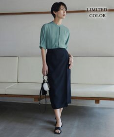 ICB 【人気のため新色追加・WEB限定カラーあり】BackSatinAmunzen 5分袖バンドカラーブラウス