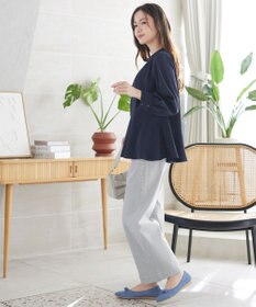 Tiaclasse ストライプストレッチワイドパンツ