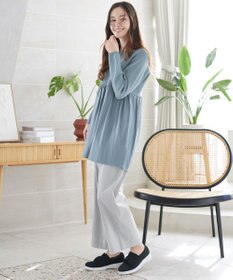 Tiaclasse ストライプストレッチワイドパンツ