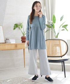 Tiaclasse ストライプストレッチワイドパンツ