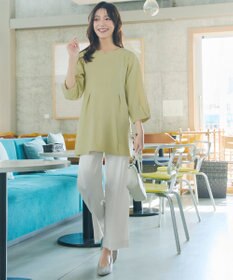 Tiaclasse ストライプストレッチワイドパンツ