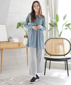 Tiaclasse ストライプストレッチワイドパンツ