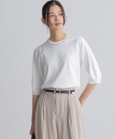 組曲 【WEB限定】クリアストレッチビジューレーン6分袖 ニット