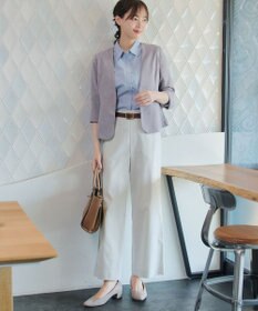 Tiaclasse ストライプストレッチワイドパンツ