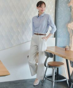 Tiaclasse ストライプストレッチワイドパンツ