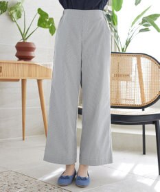 Tiaclasse ストライプストレッチワイドパンツ