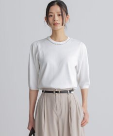 組曲 【WEB限定】クリアストレッチビジューレーン6分袖 ニット