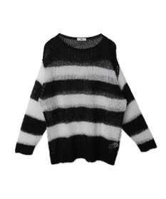 WEGO ボーダーモヘアタッチメッシュニットプルオーバー