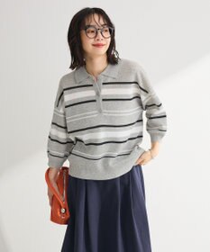 Green Parks 衿付き７分袖ニットプルオーバー