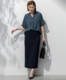 23区 【吸水速乾/UVカット/接触冷感】ストレッチジョーゼット バンドカラー カットソー