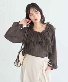 earth music&ecology シアーチェック2wayオフショルブラウス