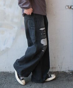 WEGO ダブルニーダメージデニムパンツ
