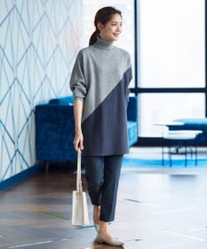 Tiaclasse 【洗える】配色ドルマンニットチュニック