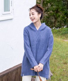 Tiaclasse 【洗える】アラン柄ニットパーカーチュニック