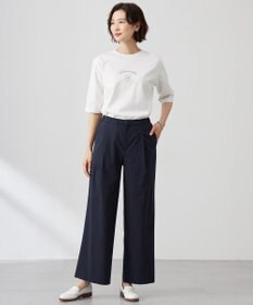 J.PRESS LADIES 【洗える】セルロースリネンストレッチ タックワイドパンツ