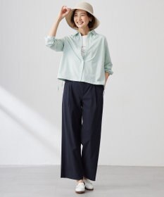 J.PRESS LADIES 【洗える】セルロースリネンストレッチ タックワイドパンツ