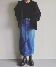 woadblue ＜坪田あさみさんコラボ＞コットン100％I LINE DENIM SKIRT  Iライン デニムスカート