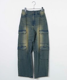 WEGO ヴィンテージウォッシュデニムカーブカーゴパンツ