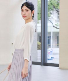 Tiaclasse L 【洗える】リボンカラーパフスリーブブラウス