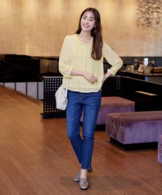 Tiaclasse L 【洗える】リボンカラーパフスリーブブラウス