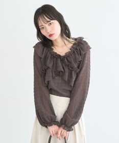 earth music&ecology シアーチェック2wayオフショルブラウス