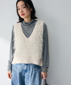 Green Parks ラメ入り毛足ニットベスト