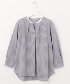 J.PRESS LADIES L ピンストライプジャージー バンドカラー スキッパー カットソー