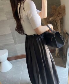 Green Parks ランタン型ニットドッキングタフタワンピース