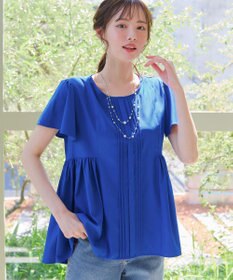 Tiaclasse 【洗える】ペプラムギャザーピンタックブラウス