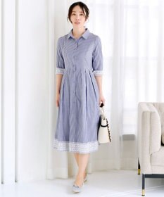 Tiaclasse L 【洗える】レースコンビシャツワンピース